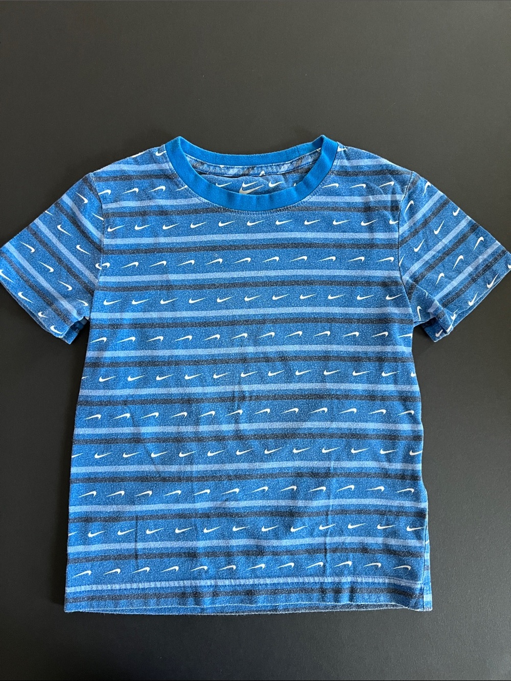 Nike Blue Striped Swoosh Kids Tee